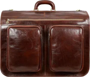 Time Resistance Leather Garment Bag - Slim Suit Duffel Carry-On Suitcase for Dress Protection (Brown)