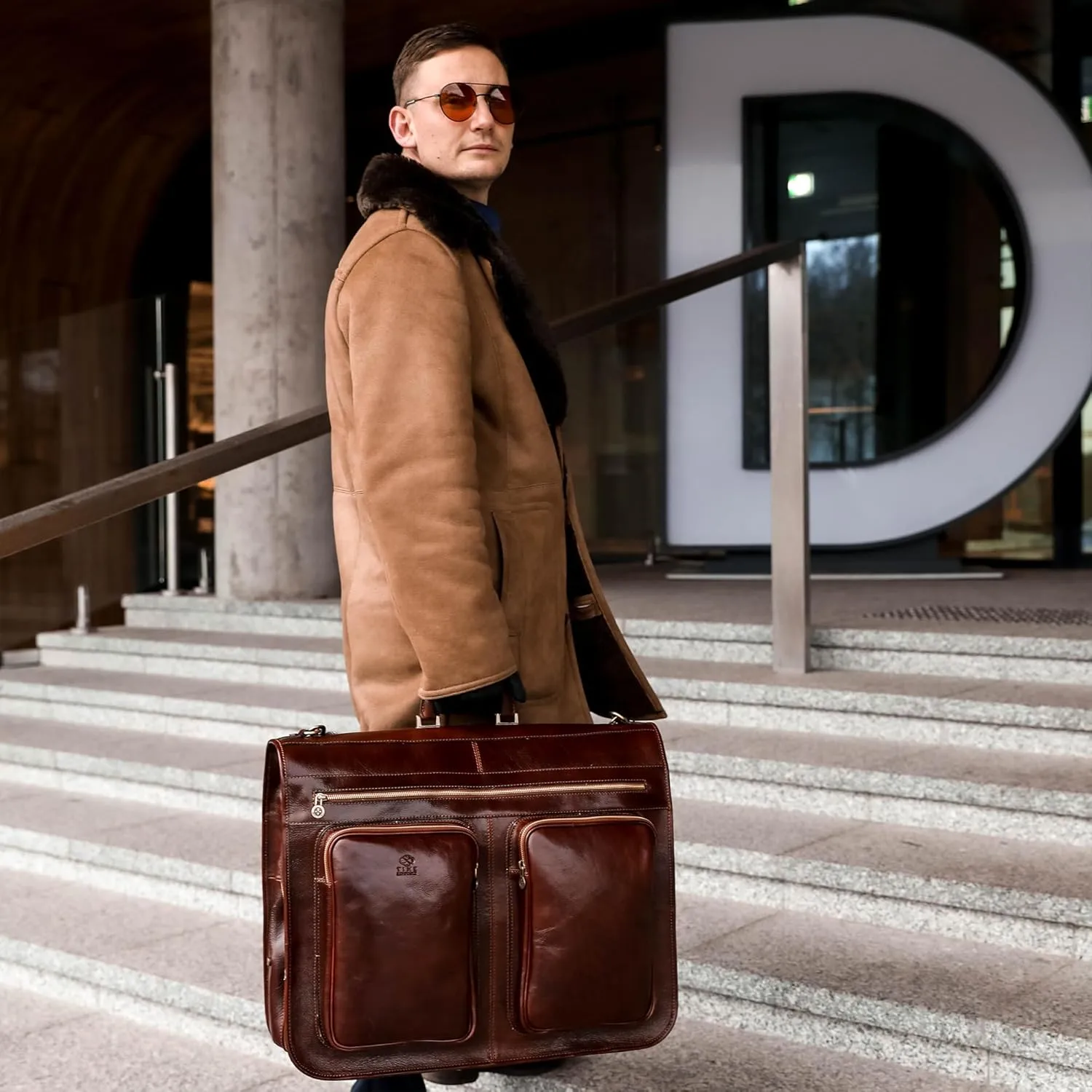 Time Resistance Leather Garment Bag - Slim Suit Duffel Carry-On Suitcase for Dress Protection (Brown)