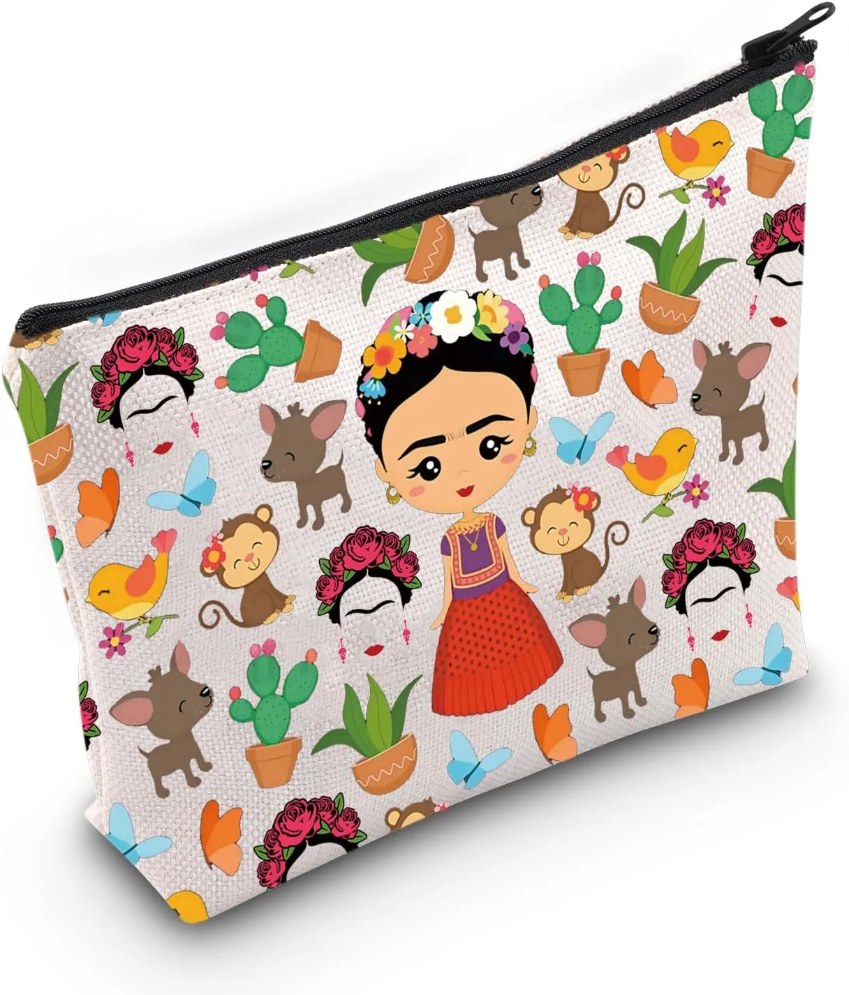 TOBGBE Funny Mexican Painter Character Inspired Makeup Bag Latin Aesthetic Merchandise Mexican Theme Decorations Gift (Flower Bag)