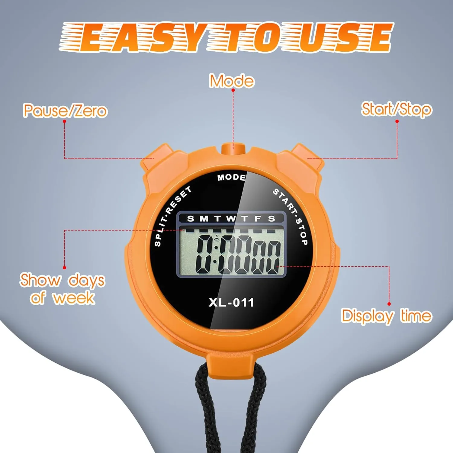 TOODOO 12 Pack Multi Function Digital Stopwatch Timer Bulk Sports Stopwatch with Lanyard Plastic Display Waterproof Date Time Alarm Timer for Coaches Fitness Referees