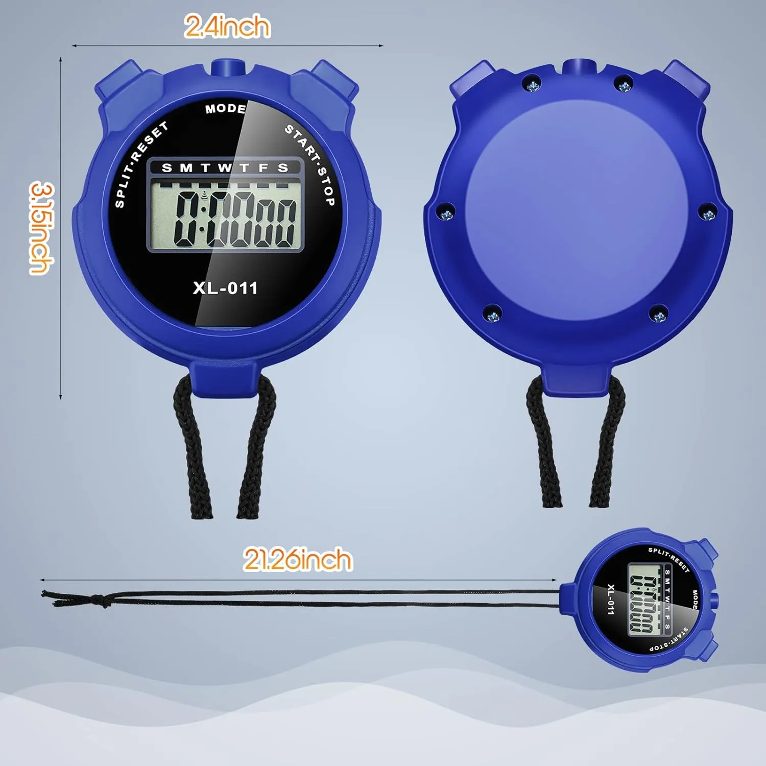 TOODOO 12 Pack Multi Function Digital Stopwatch Timer Bulk Sports Stopwatch with Lanyard Plastic Display Waterproof Date Time Alarm Timer for Coaches Fitness Referees