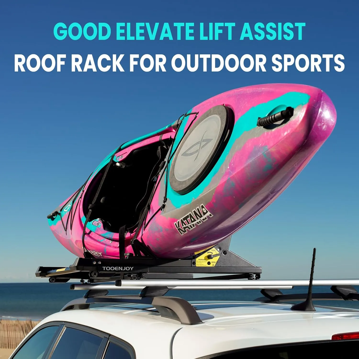 TOOENJOY Heavy-Duty Kayak Lift Assist Roof Rack, 100 LBS Capacity Kayak Canoe Rooftop Loader, Elevating Assist System for Easy Loading