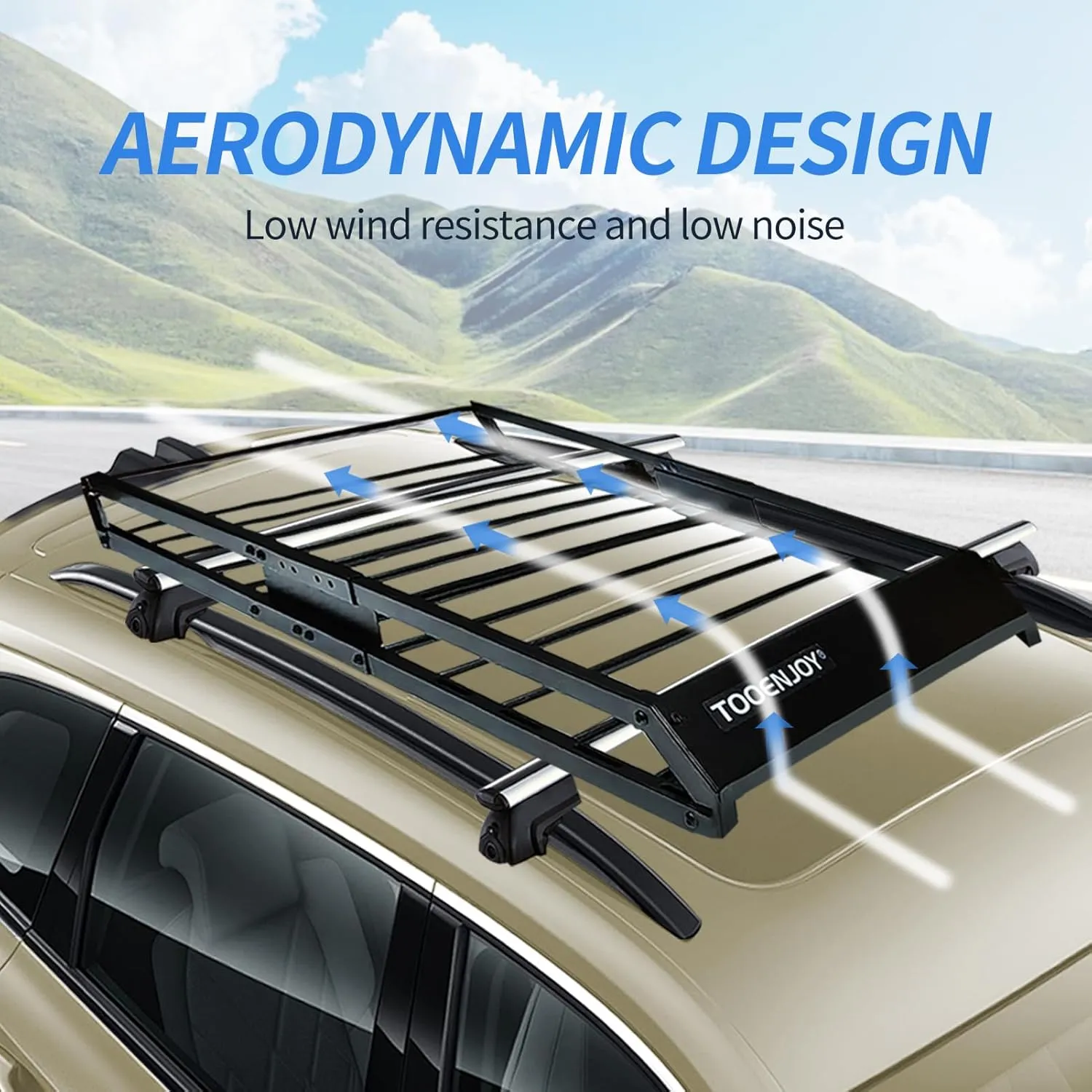 TOOENJOY Roof Rack Cargo Basket, 59 x 35.4 x 4.7 Inch, Anti-Rust Rooftop Cargo Carrier Universal Roof Basket Car Top Luggage Holder for Car, SUV and Truck, 200 lbs Capacity