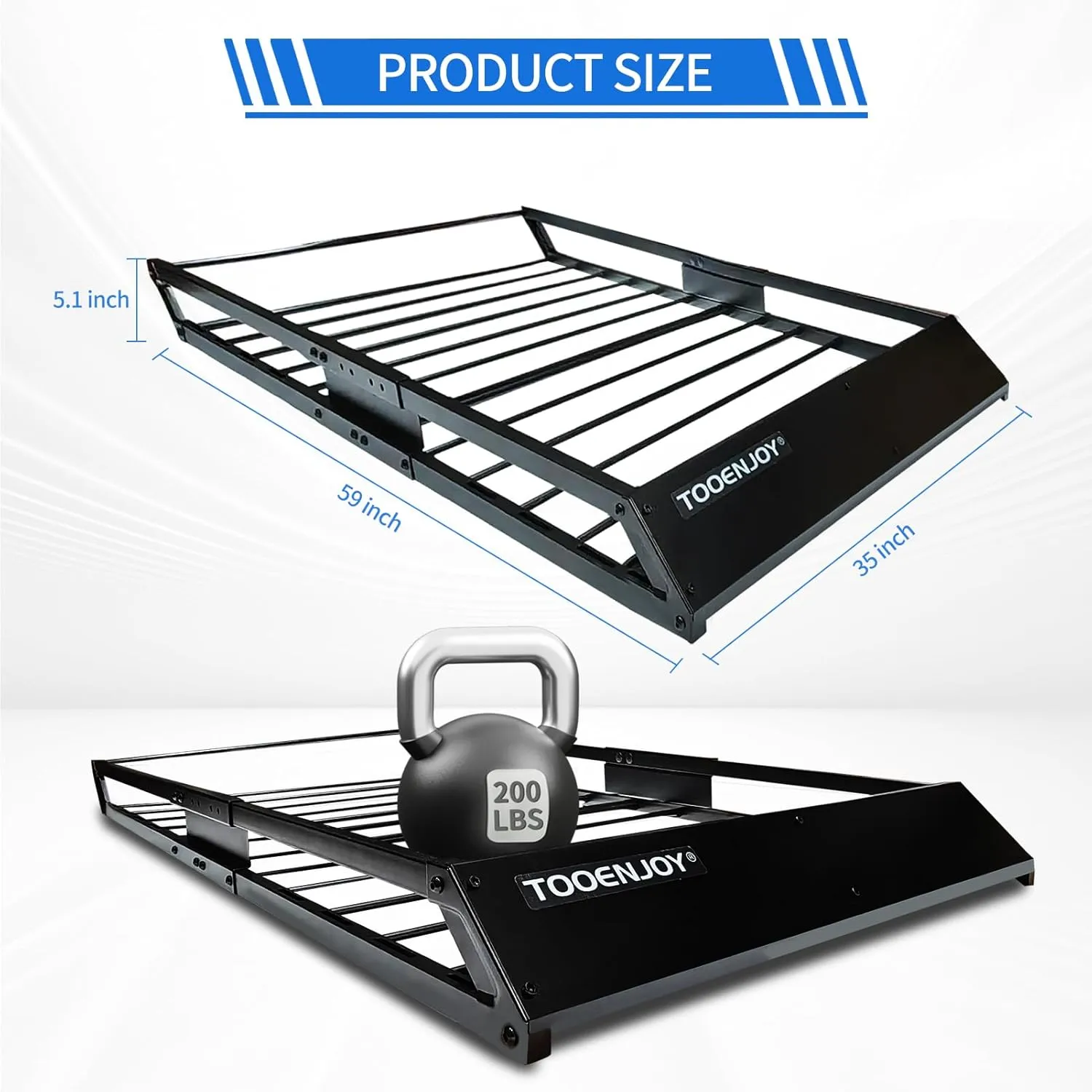 TOOENJOY Roof Rack Cargo Basket, 59 x 35.4 x 4.7 Inch, Anti-Rust Rooftop Cargo Carrier Universal Roof Basket Car Top Luggage Holder for Car, SUV and Truck, 200 lbs Capacity