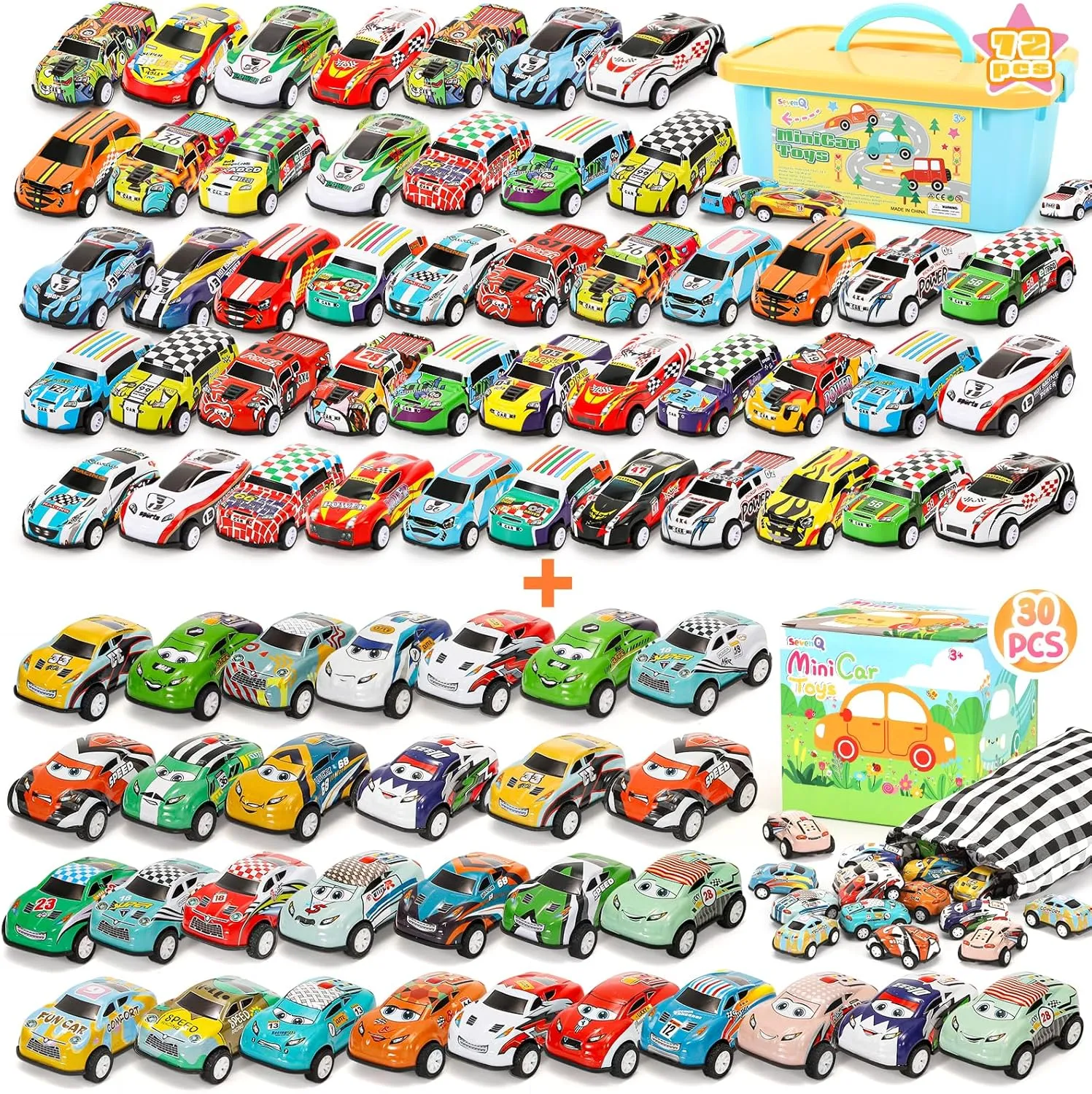 Toy Cars Party Favors for Kids, 102Pcs Pull Back Cars Playsets with Storage Box, Mini Toys Race Cars for Kids Goodie Bags