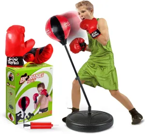 ToyVelt Punching Bag for Kids Boxing Set Includes Kids Boxing Gloves and Punching Bag, Standing Base with Adjustable Stand   Hand Pump - Top Gifting Idea for Boys and Girls Ages 3-8 Years Old