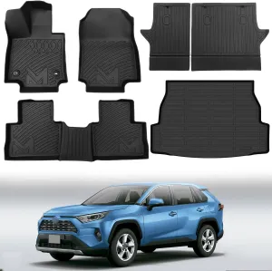 TPE Automotive Floor Mats & Cargo Liner Custom for Toyota Rav4 2019-2025 (Include Hybrid), All Weather Cover Protection Waterproof Black Front & Rear Row Full Set Car Mats & Backrest Mats, 6PCS