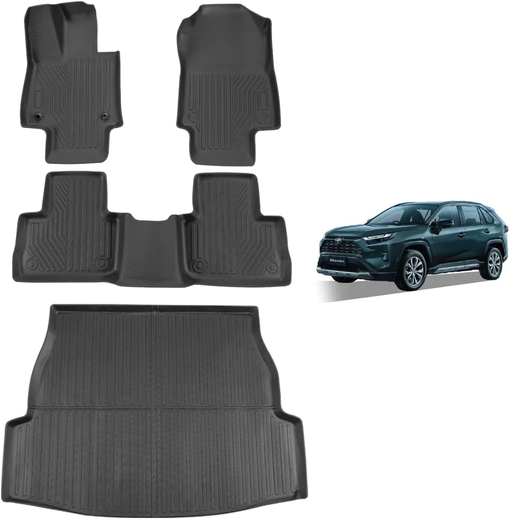 TPE Car Floor Mats Fit for Toyota RAV4 2025 2019-2024 (Including Hybrid) - Waterproof, All-Weather Protection for 1st & 2nd Row, Fit with Cargo Liner Full Coverage, Black Car Accessories