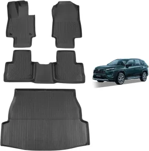 TPE Car Floor Mats Fit for Toyota RAV4 2025 2019-2024 (Including Hybrid) - Waterproof, All-Weather Protection for 1st & 2nd Row, Fit with Cargo Liner Full Coverage, Black Car Accessories