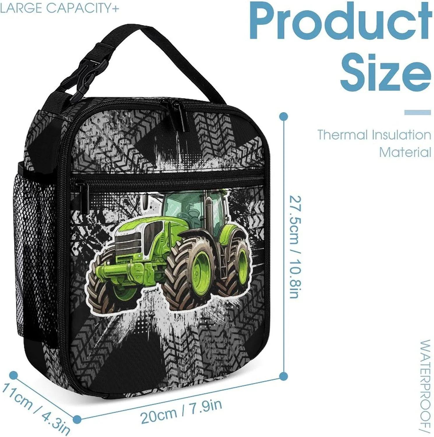 Tractor Backpack with Lunch Box & Pencil Case, 16 Inch Cute Tractors Themed Bookbag, Adjustable Lightweight Large Capacity, Colorful Daily Casual Backpacks Set with Lunch Bag