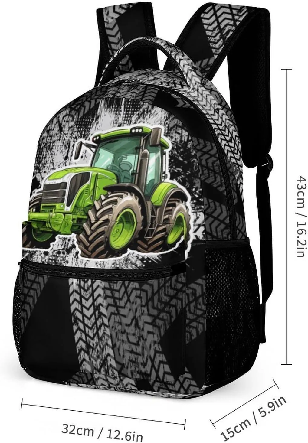 Tractor Backpack with Lunch Box & Pencil Case, 16 Inch Cute Tractors Themed Bookbag, Adjustable Lightweight Large Capacity, Colorful Daily Casual Backpacks Set with Lunch Bag