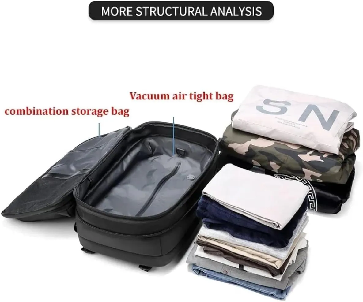 Transactione Backpack, Expandable Multifunctional Large Capacity Backpack,Travel Anti-Theft Vacuum Airbag Backpack (Blue), Medium