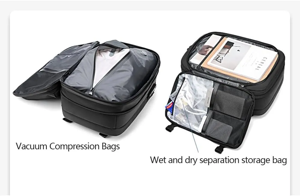 Transactione Backpack, Expandable Multifunctional Large Capacity Backpack,Travel Anti-Theft Vacuum Airbag Backpack (Blue), Medium