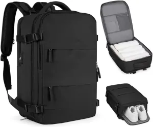 Travel Backpack, Durable, Lightweight, Multiple Compartments (Black), Large