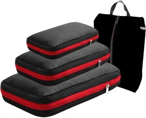 Travel Compression Packing Box with Shoe Bag Portable Folding Organizer Best travel must haves(A:Black)
