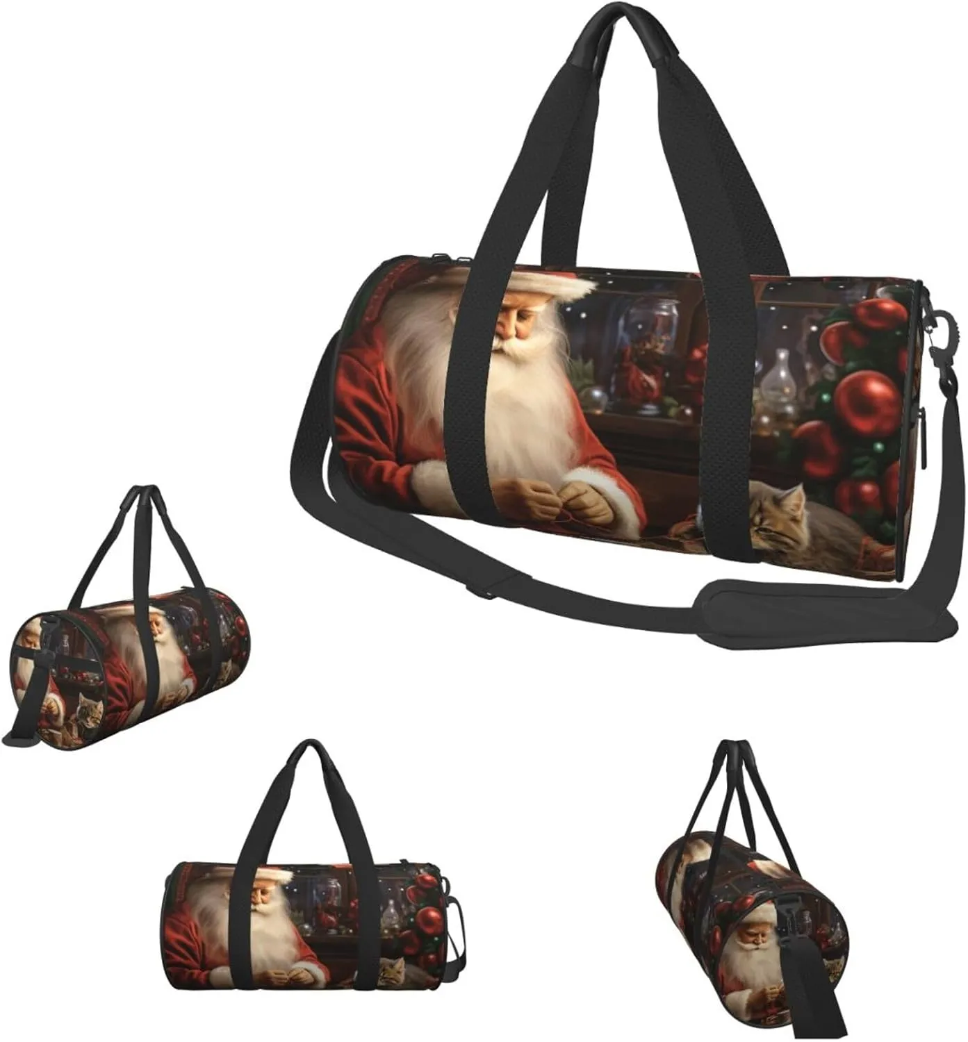 Travel Duffel Bag Christmas Santa Claus Sewing Tree Cat Weekender Overnight Bag For Men Women Large Capacity Sports Gym Bag Canvas Carry On Tote Bags For Travel Yoga