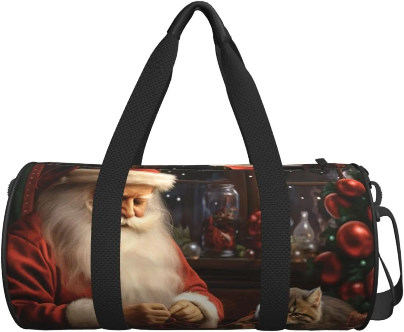 Travel Duffel Bag Christmas Santa Claus Sewing Tree Cat Weekender Overnight Bag For Men Women Large Capacity Sports Gym Bag Canvas Carry On Tote Bags For Travel Yoga