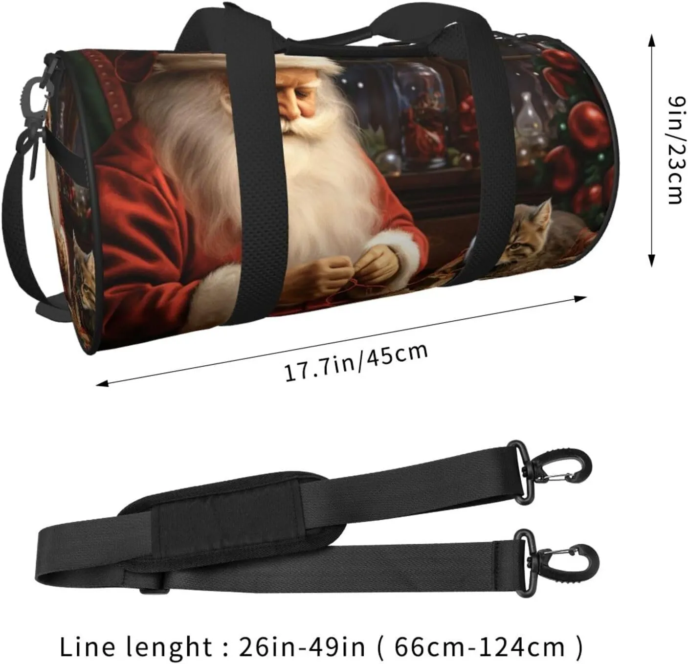 Travel Duffel Bag Christmas Santa Claus Sewing Tree Cat Weekender Overnight Bag For Men Women Large Capacity Sports Gym Bag Canvas Carry On Tote Bags For Travel Yoga