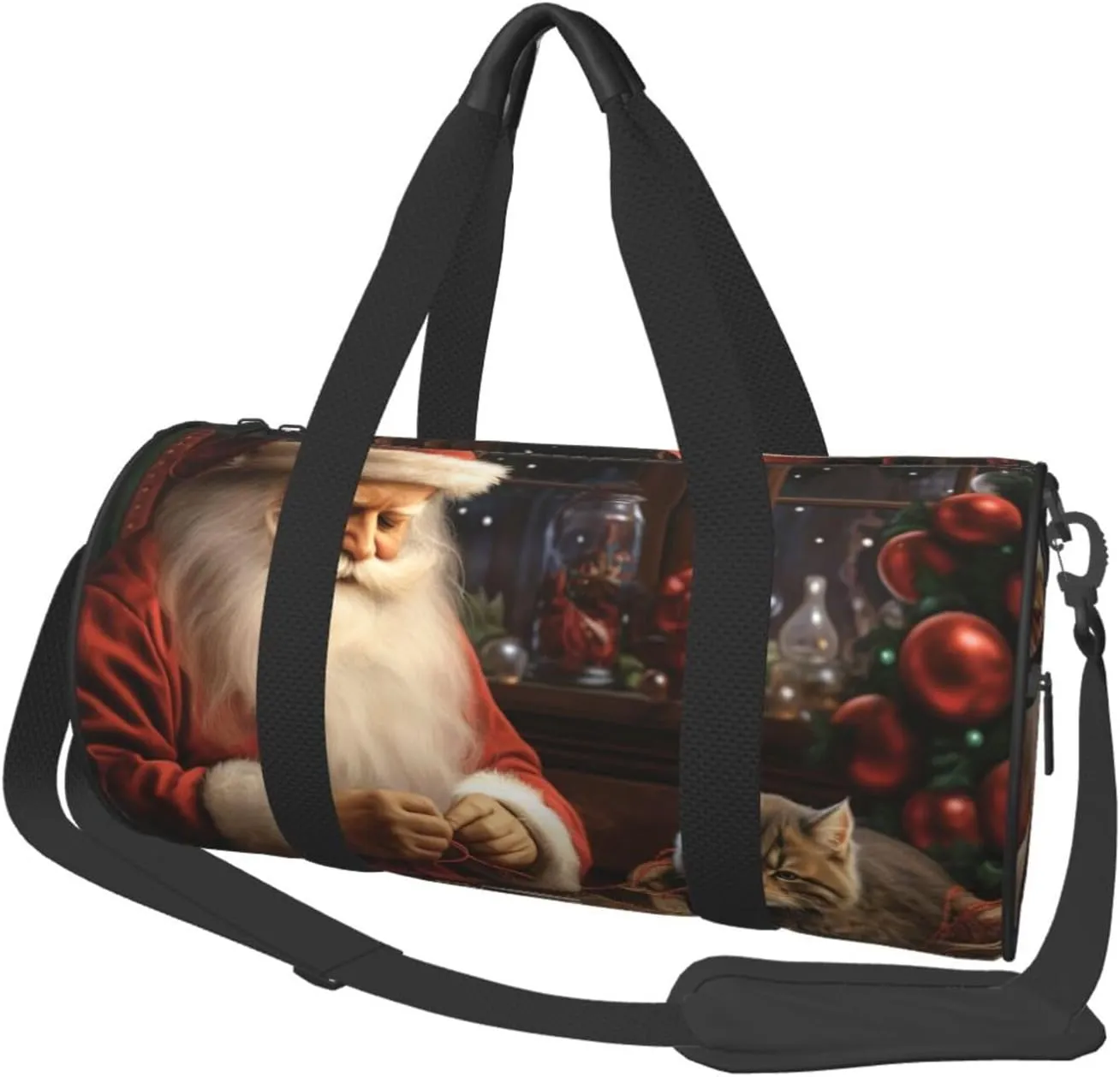 Travel Duffel Bag Christmas Santa Claus Sewing Tree Cat Weekender Overnight Bag For Men Women Large Capacity Sports Gym Bag Canvas Carry On Tote Bags For Travel Yoga