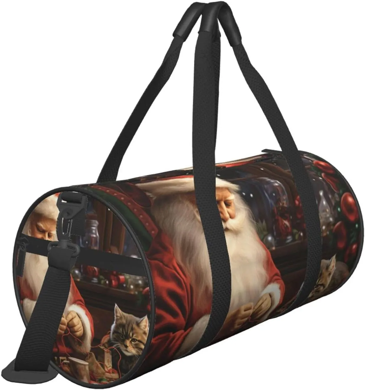 Travel Duffel Bag Christmas Santa Claus Sewing Tree Cat Weekender Overnight Bag For Men Women Large Capacity Sports Gym Bag Canvas Carry On Tote Bags For Travel Yoga