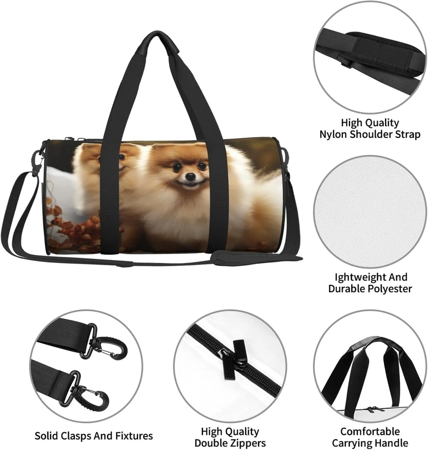 Travel Duffel Bag Cute Pomeranian Weekender Overnight Bag For Men Women Large Capacity Sports Gym Bag Canvas Carry On Tote Bags For Travel Yoga