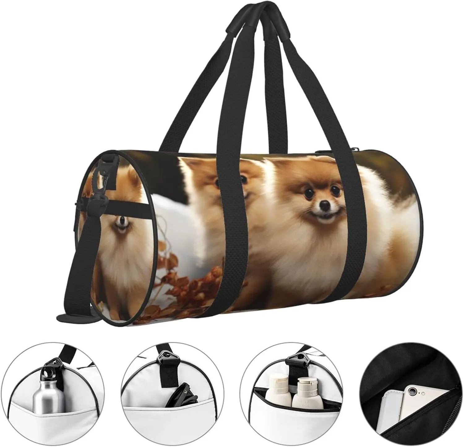 Travel Duffel Bag Cute Pomeranian Weekender Overnight Bag For Men Women Large Capacity Sports Gym Bag Canvas Carry On Tote Bags For Travel Yoga