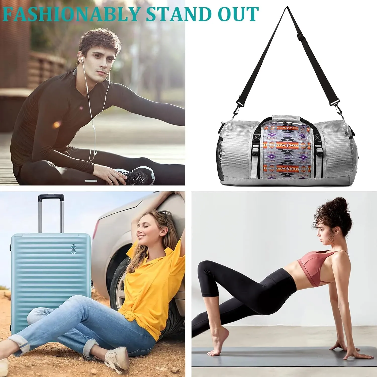 Travel Duffel Bag for Women Men, Lightweight Packable Duffle Bag for Gym, with Pocket and Adjustable Strap for Camping Travel Gear
