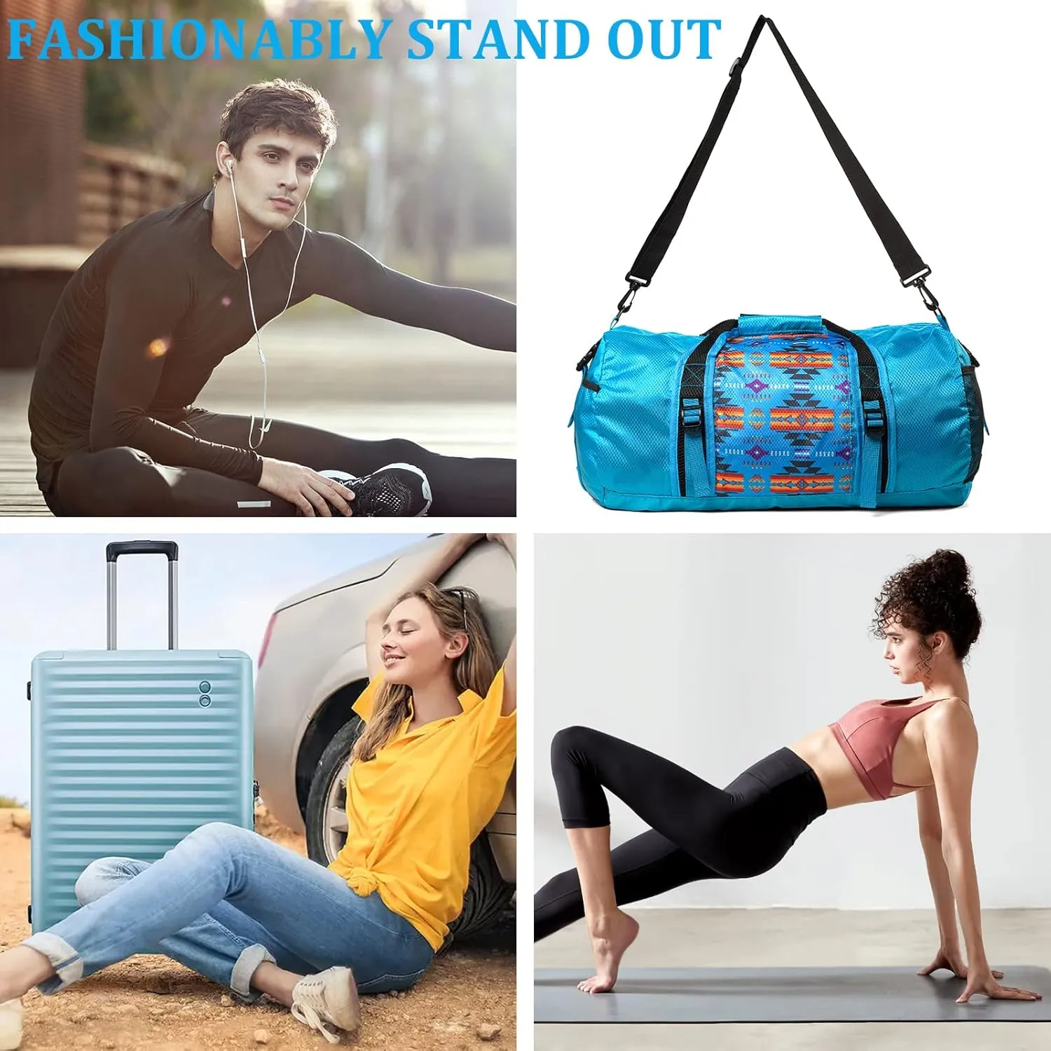 Travel Duffel Bag for Women Men, Lightweight Packable Duffle Bag for Gym, with Pocket and Adjustable Strap for Camping Travel Gear