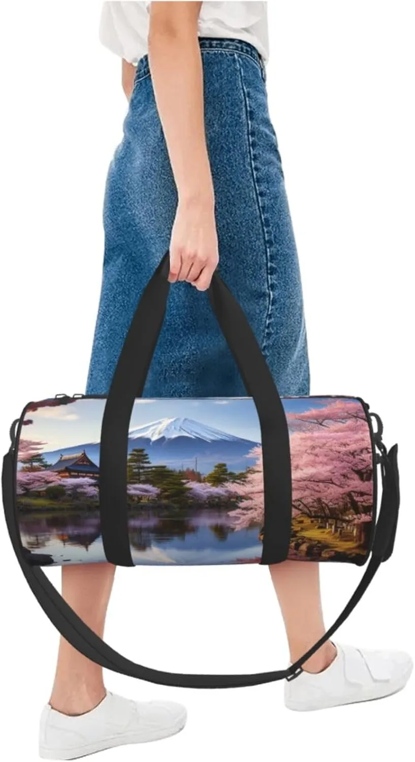 Travel Duffel Bag Mount Fuji Cherry Blossom Trees Weekender Overnight Bag For Men Women Large Capacity Sports Gym Bag Canvas Carry On Tote Bags For Travel Yoga