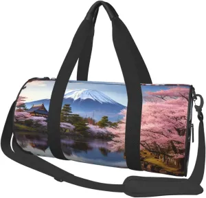 Travel Duffel Bag Mount Fuji Cherry Blossom Trees Weekender Overnight Bag For Men Women Large Capacity Sports Gym Bag Canvas Carry On Tote Bags For Travel Yoga