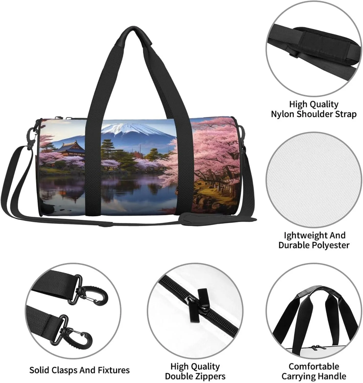 Travel Duffel Bag Mount Fuji Cherry Blossom Trees Weekender Overnight Bag For Men Women Large Capacity Sports Gym Bag Canvas Carry On Tote Bags For Travel Yoga
