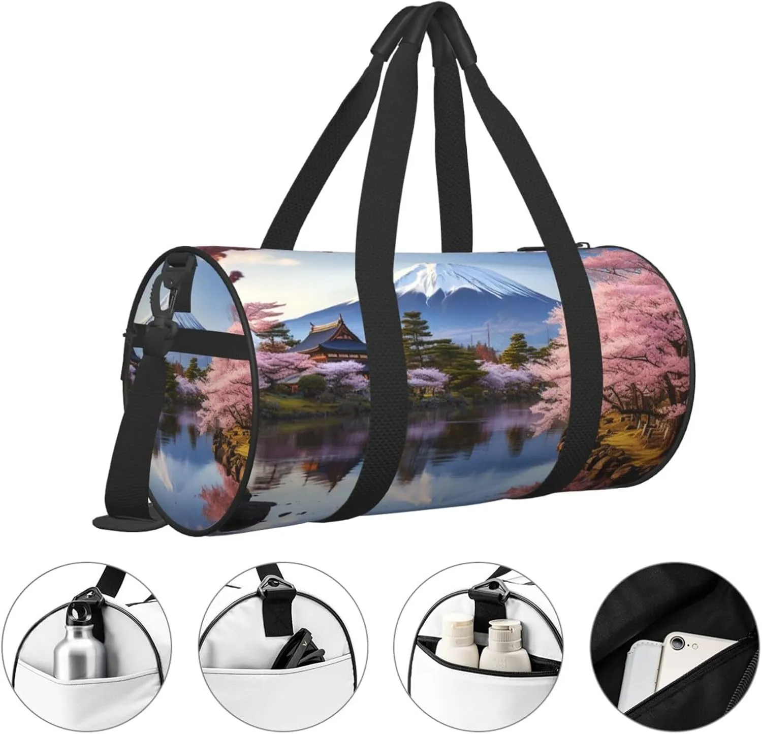 Travel Duffel Bag Mount Fuji Cherry Blossom Trees Weekender Overnight Bag For Men Women Large Capacity Sports Gym Bag Canvas Carry On Tote Bags For Travel Yoga