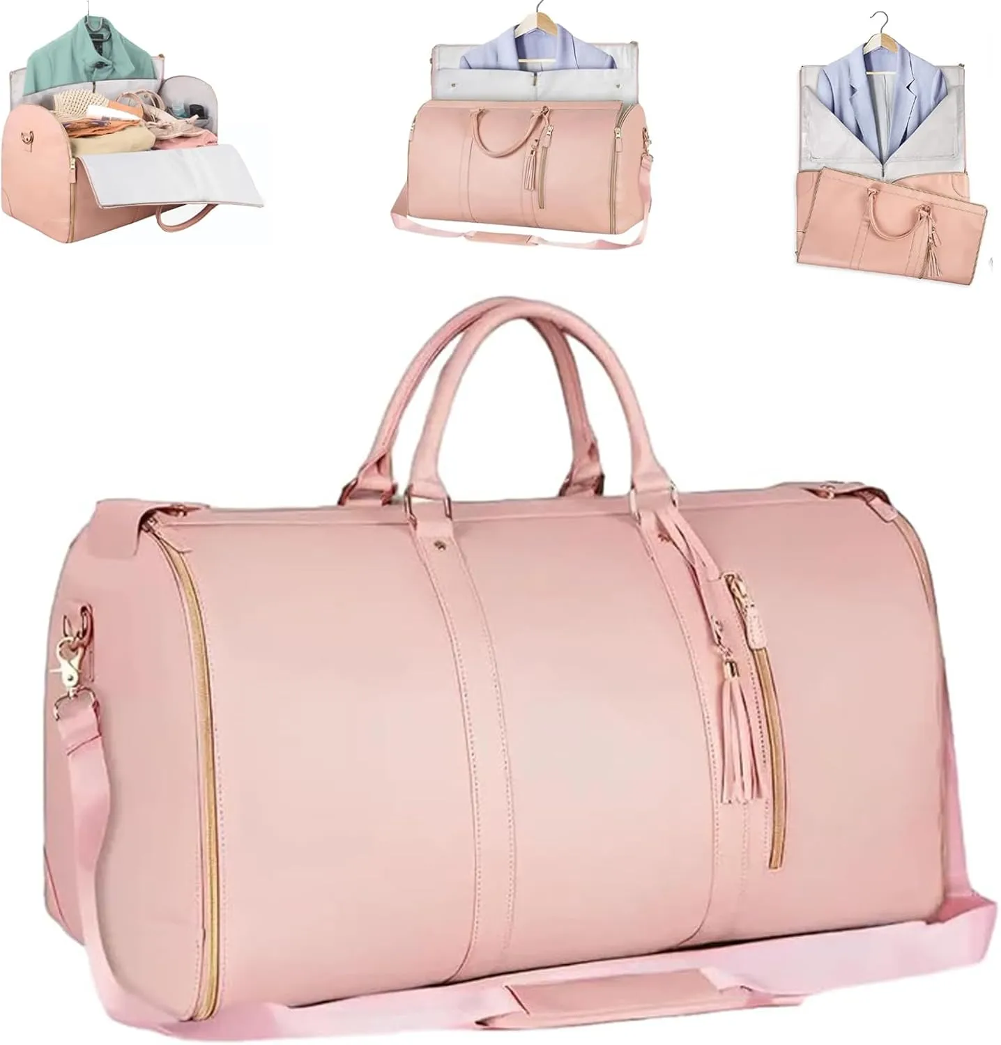 Travel Duffel Bag,Luxmega Travel Bag, Collapsible Duffle Bag with Shoe Pouch for Men Women (Pink)