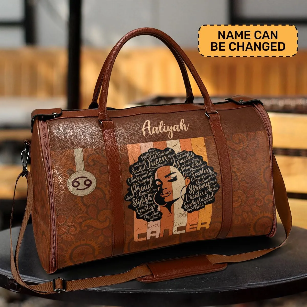 Travel Duffle Bag - Personalized Leather Foldable Travel Bag First Bump, Gifts For Dad, Mom On Father's Day, Christmas, Birthday (Fabric, Horoscope Brown)