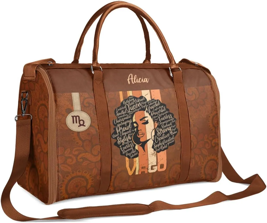Travel Duffle Bag - Personalized Leather Foldable Travel Bag First Bump, Gifts For Dad, Mom On Father's Day, Christmas, Birthday (Fabric, Horoscope Brown)