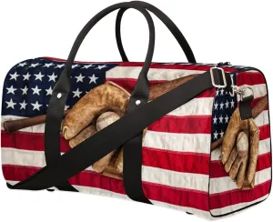Travel Duffle Bag Women, American Baseball Gym Bag Sports Bag,American Flag Lightweight Waterproof Foldable Overnight Bag, Carry on Shoulder Tote Bags for Hospital Maternity Mommy Gym