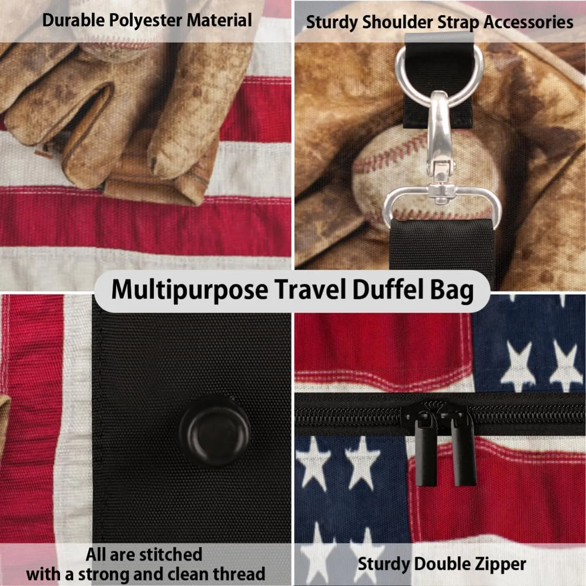 Travel Duffle Bag Women, American Baseball Gym Bag Sports Bag,American Flag Lightweight Waterproof Foldable Overnight Bag, Carry on Shoulder Tote Bags for Hospital Maternity Mommy Gym