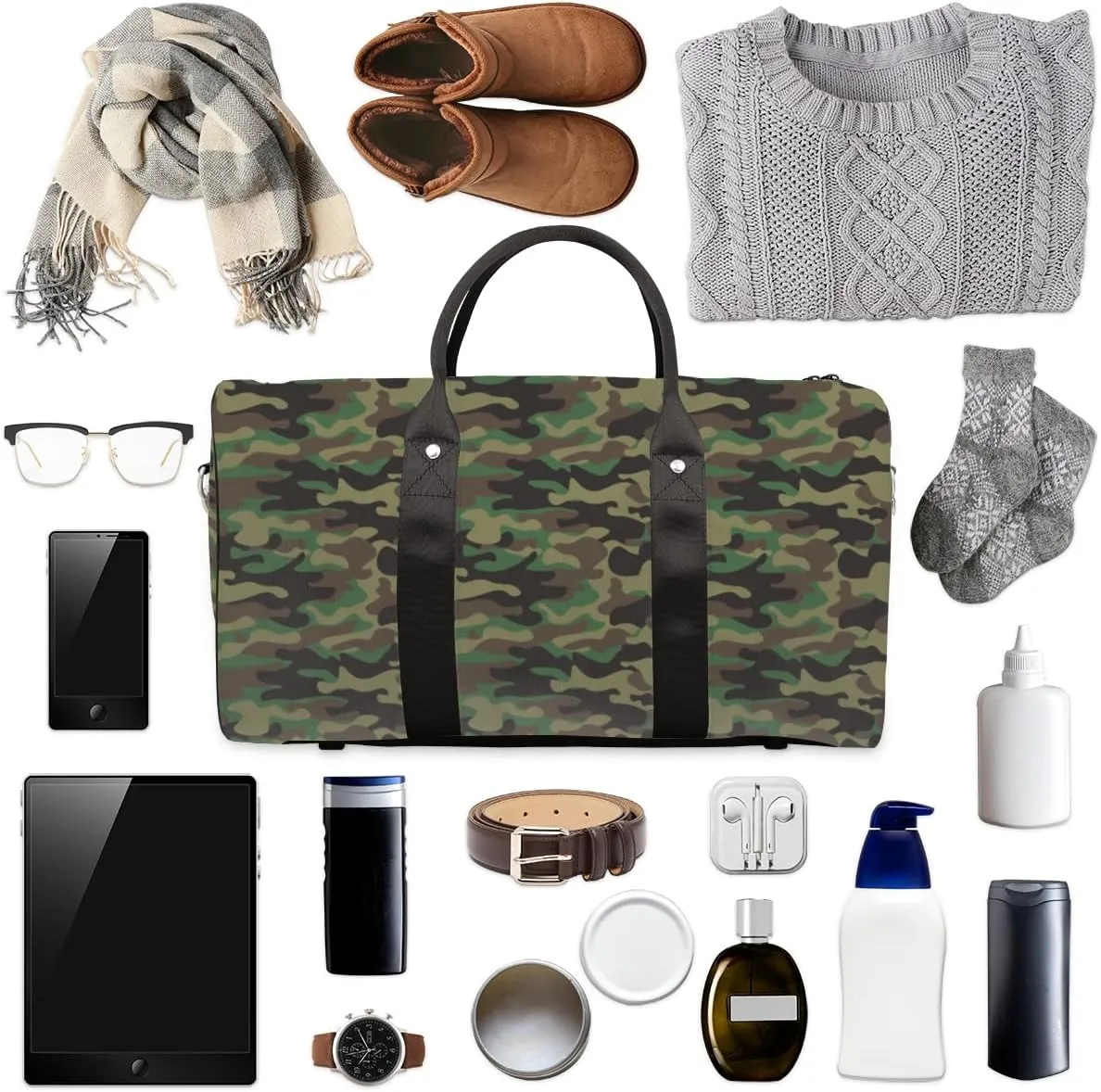 Travel Duffle Bag Women, Camouflage Military Camo Gym Bag Sports Bag,Army Lightweight Waterproof Foldable Overnight Bag, Carry on Shoulder Tote Bags for Hospital Maternity Mommy Gym