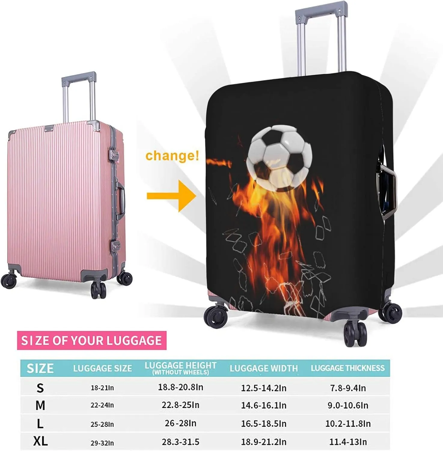 Travel Luggage Cover Protector, Soccer Football Ball Breaking Nets Thickened Washable Elastic Anti-scratch Sleeve with Concealed Zipper for Wheeled Suitcase Fits 18-21 Inch Luggage