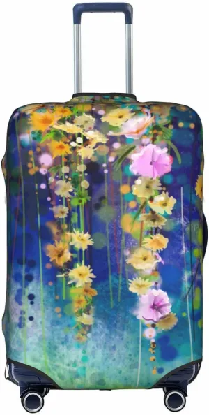 Travel Luggage Cover Suitcase Protector, Abstract Spring Flower Watercolor Washable Elastic Stretch Anti-scratch Suitcase Sleeve with Concealed Zipper for Wheeled Suitcase Fits 22-24 Inch Luggage