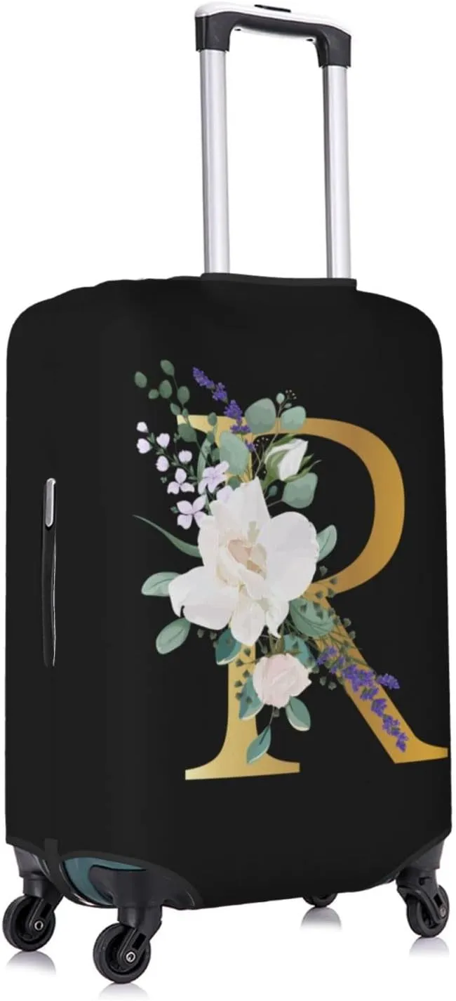 Travel Luggage Cover Suitcase Protector Fits 18-21 Inch Luggage, Flower Letter R Boho Golden R Black Elastic Stretch Washable Baggage Cover with Zipper Closure for Wheeled Suitcase for Teen Men Women