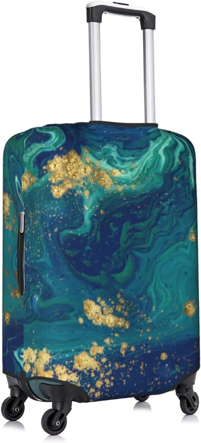 Travel Luggage Cover Suitcase Protector, Gold Blue Abstract Marble Washable Elastic Suitcase Baggage Cover Anti-scratch Double-sided with Zipper Closure for Wheeled Suitcase Fits 18-21 Inch Luggage