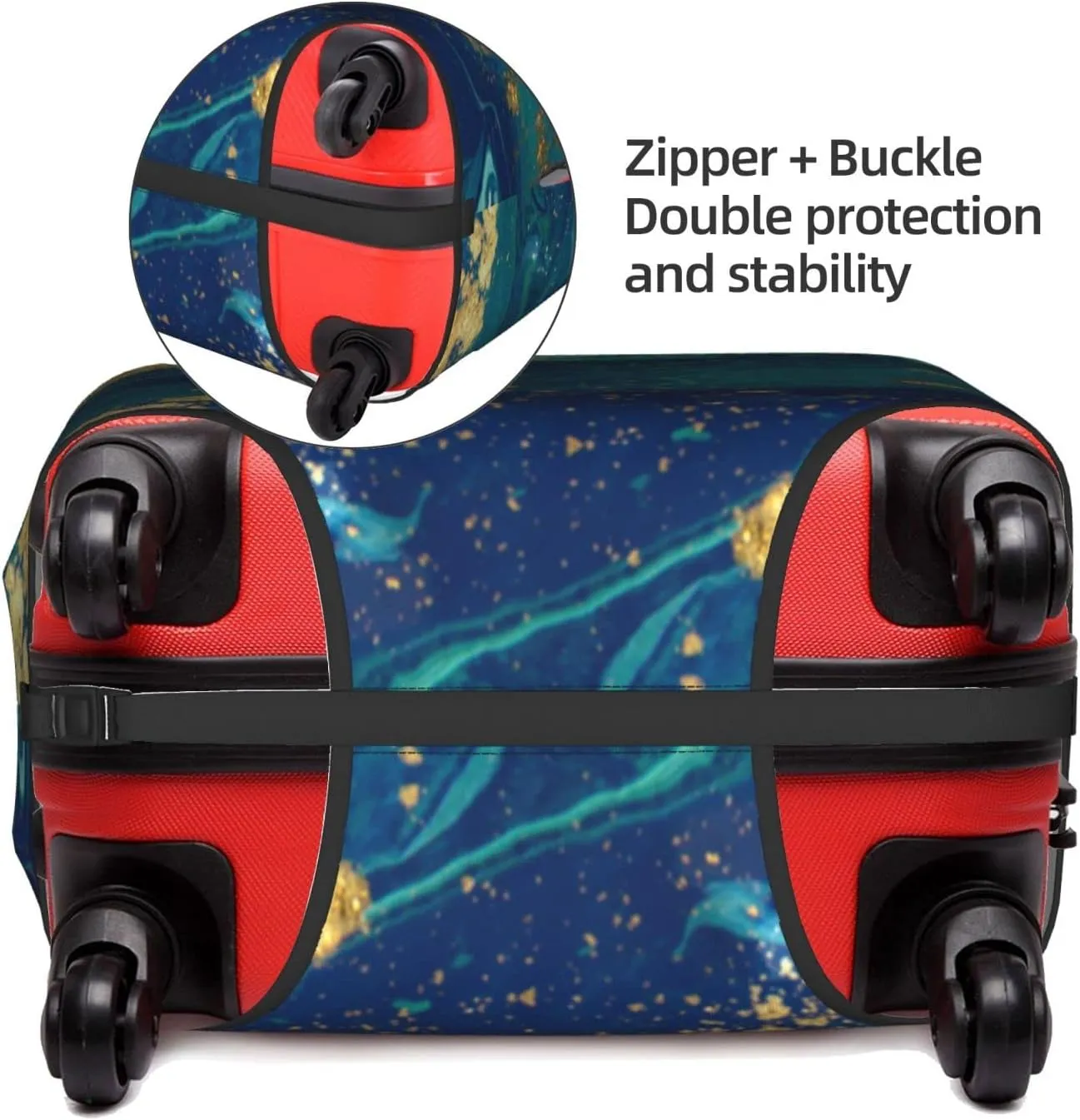 Travel Luggage Cover Suitcase Protector, Gold Blue Abstract Marble Washable Elastic Suitcase Baggage Cover Anti-scratch Double-sided with Zipper Closure for Wheeled Suitcase Fits 18-21 Inch Luggage