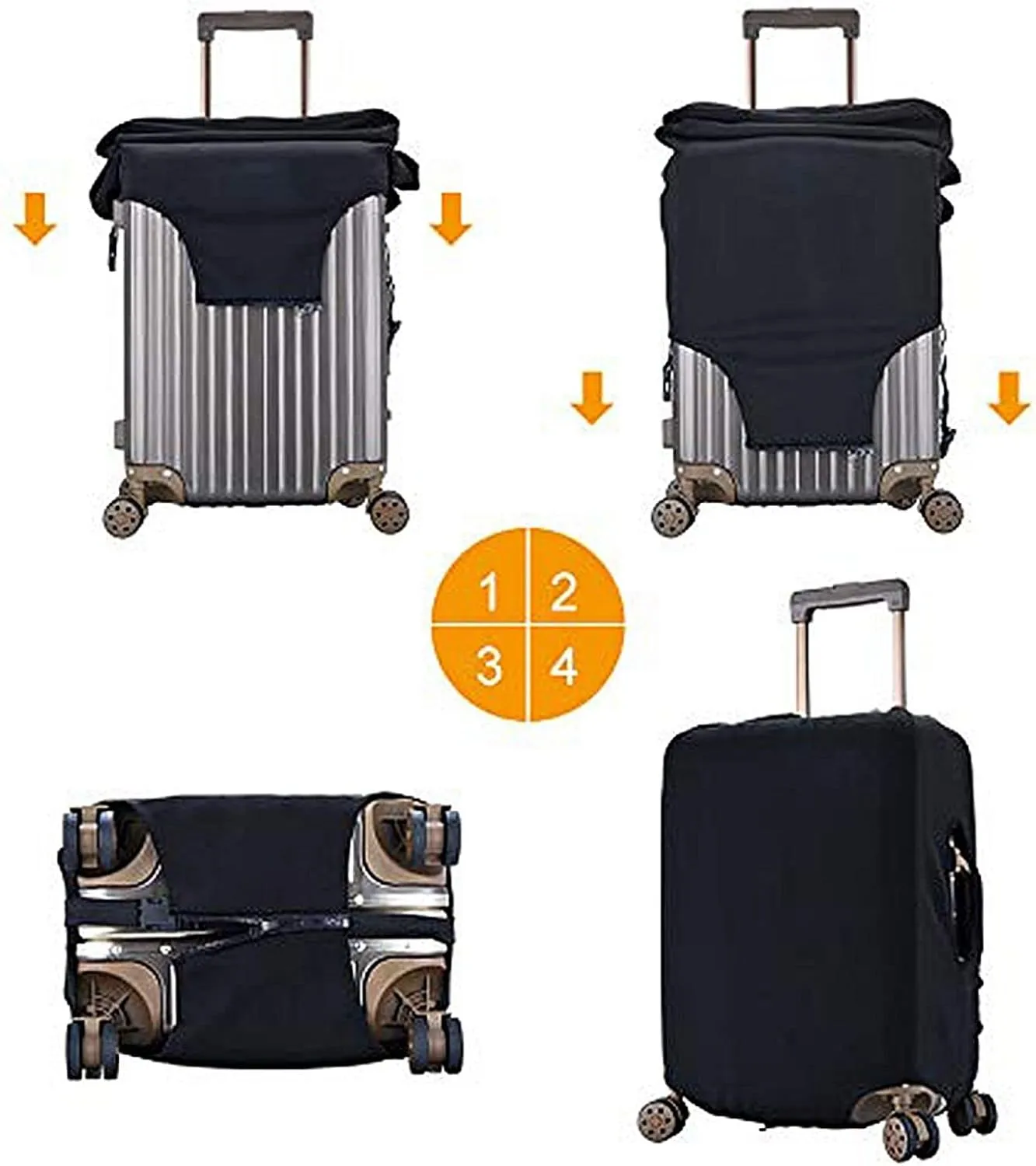 Travel Luggage Cover Suitcase Protector, Gold Blue Abstract Marble Washable Elastic Suitcase Baggage Cover Anti-scratch Double-sided with Zipper Closure for Wheeled Suitcase Fits 22-24 Inch Luggage