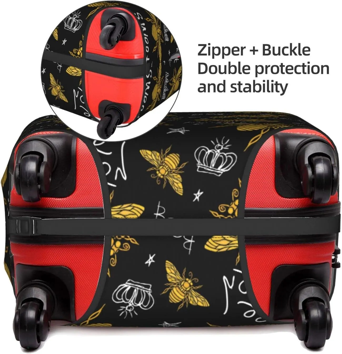 Travel Luggage Cover Suitcase Protector, Honey Bees Golden Luxury Thicker Washable Elastic Stretch Anti-scratch Baggage Cover with Concealed Zipper for Spinner Wheeled Suitcase Fits 25-28 Inch Luggage