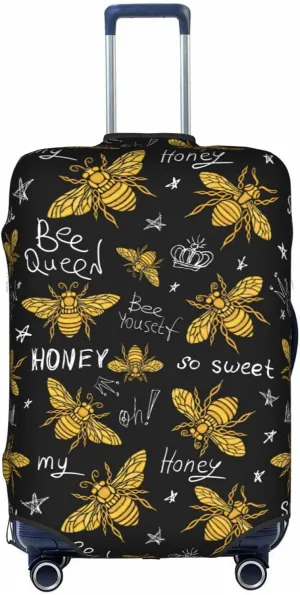 Travel Luggage Cover Suitcase Protector, Honey Bees Golden Luxury Thicker Washable Elastic Stretch Anti-scratch Baggage Cover with Concealed Zipper for Spinner Wheeled Suitcase Fits 25-28 Inch Luggage