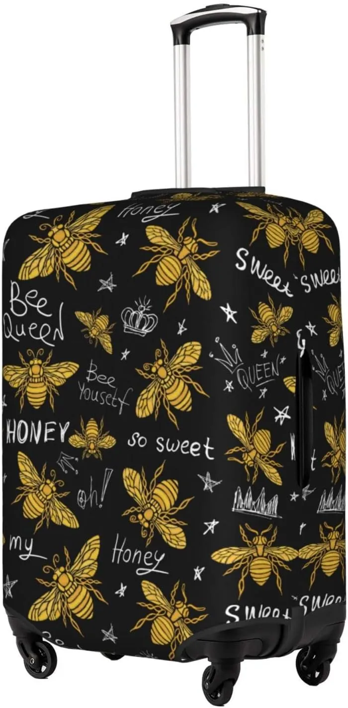 Travel Luggage Cover Suitcase Protector, Honey Bees Golden Luxury Thicker Washable Elastic Stretch Anti-scratch Baggage Cover with Concealed Zipper for Spinner Wheeled Suitcase Fits 25-28 Inch Luggage