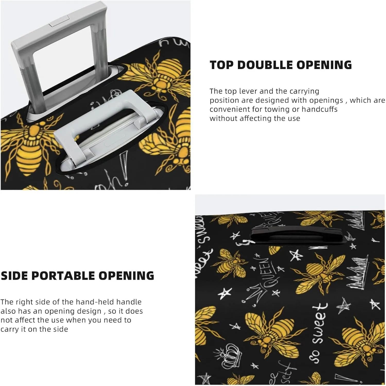 Travel Luggage Cover Suitcase Protector, Honey Bees Golden Luxury Thicker Washable Elastic Stretch Anti-scratch Baggage Cover with Concealed Zipper for Spinner Wheeled Suitcase Fits 25-28 Inch Luggage