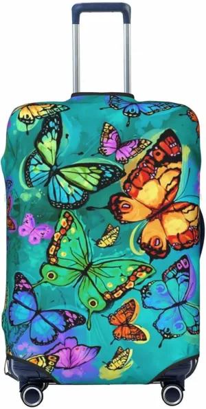 Travel Luggage Cover Suitcase Protector, Rainbow Butterfly Washable Elastic Suitcase Baggage Cover Anti-scratch Double-sided with Zipper Closure for Wheeled Suitcase Fits 22-24 Inch Luggage