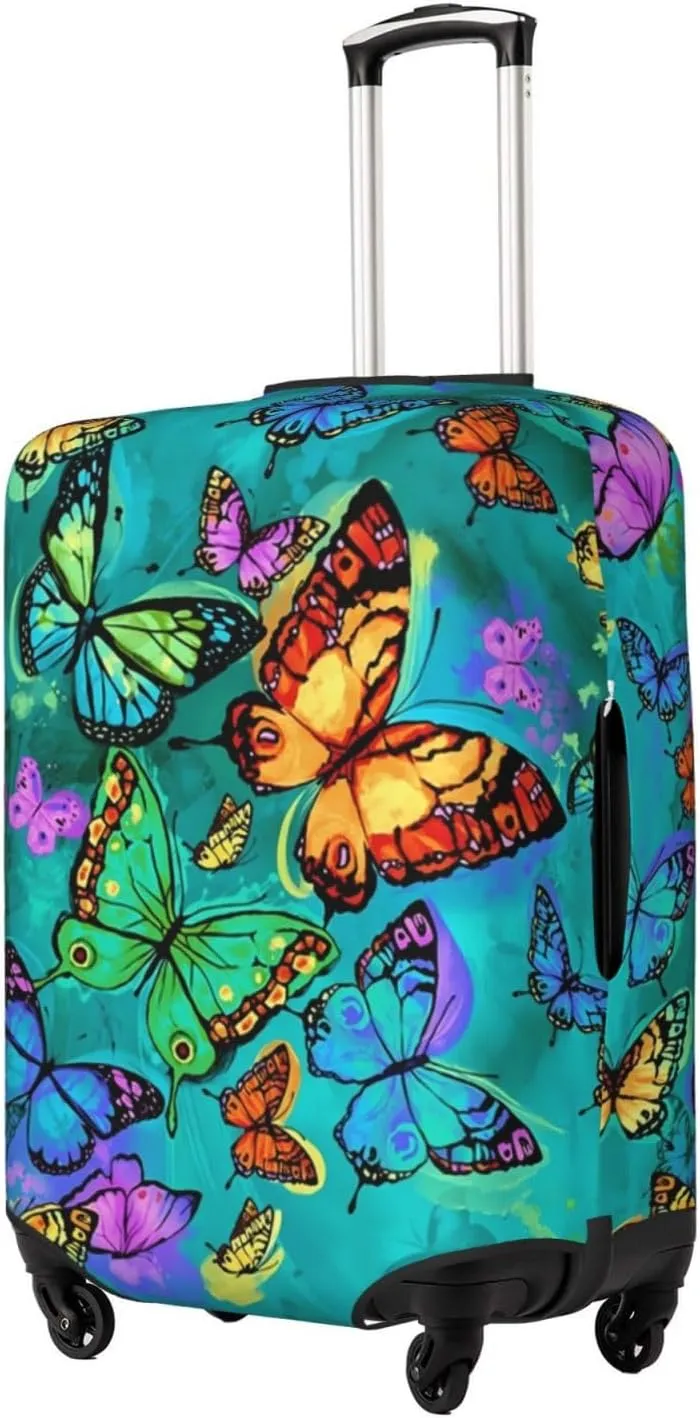 Travel Luggage Cover Suitcase Protector, Rainbow Butterfly Washable Elastic Suitcase Baggage Cover Anti-scratch Double-sided with Zipper Closure for Wheeled Suitcase Fits 22-24 Inch Luggage
